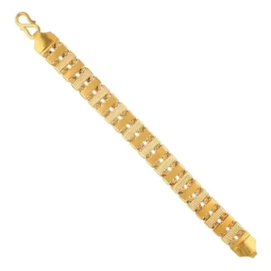 Gold bracelet with interlocking links and a clasp.