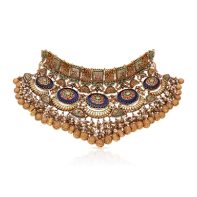 Traditional necklace with intricate design, featuring enamel and bead detailing.