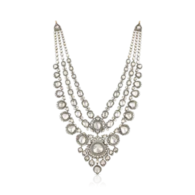 Serene Flat Polki Generic long layered necklace with circular and oval pendants Uncut Necklace.