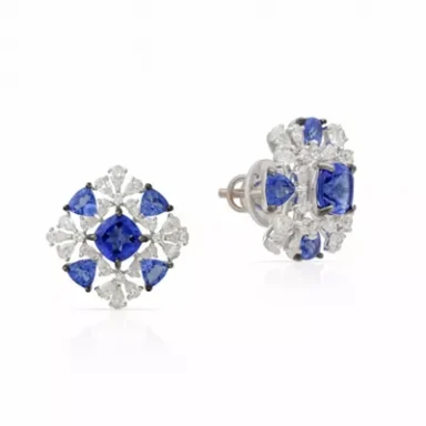 Sapphire and crystal stud earrings in a floral design.