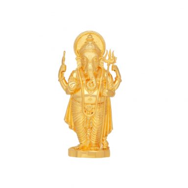 Golden statue of the Hindu deity Ganesha, depicted with four arms.